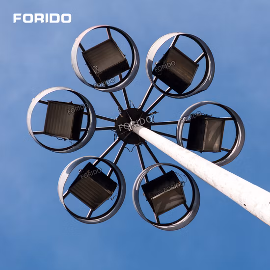 Hepu 4IP65 70FT 80FT 90FT 15m 1500W 1200W 300W 400W Impermeabile per esterni regolabile solare LED Flood High Mast Luce di illuminazione con palo per aeroporto Stadio sportivo